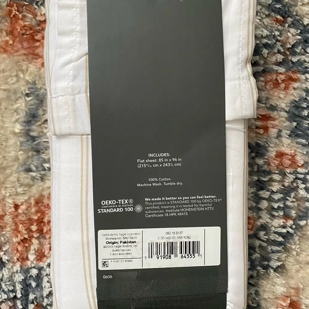 Threshold Full Kaki Striped Bed Flat Top Sheet